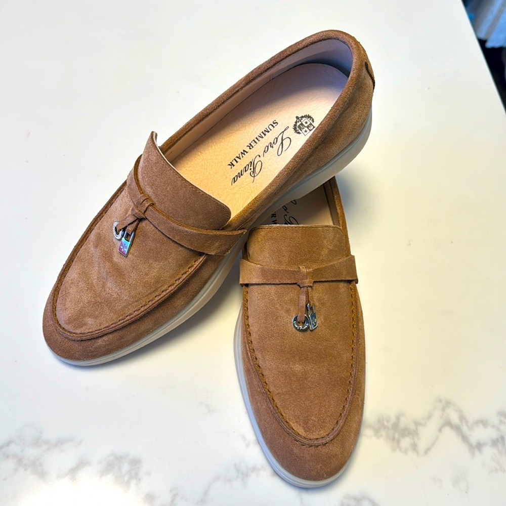Brand new, never worn. Loro Piana, summer walk loafers. Brown suede.